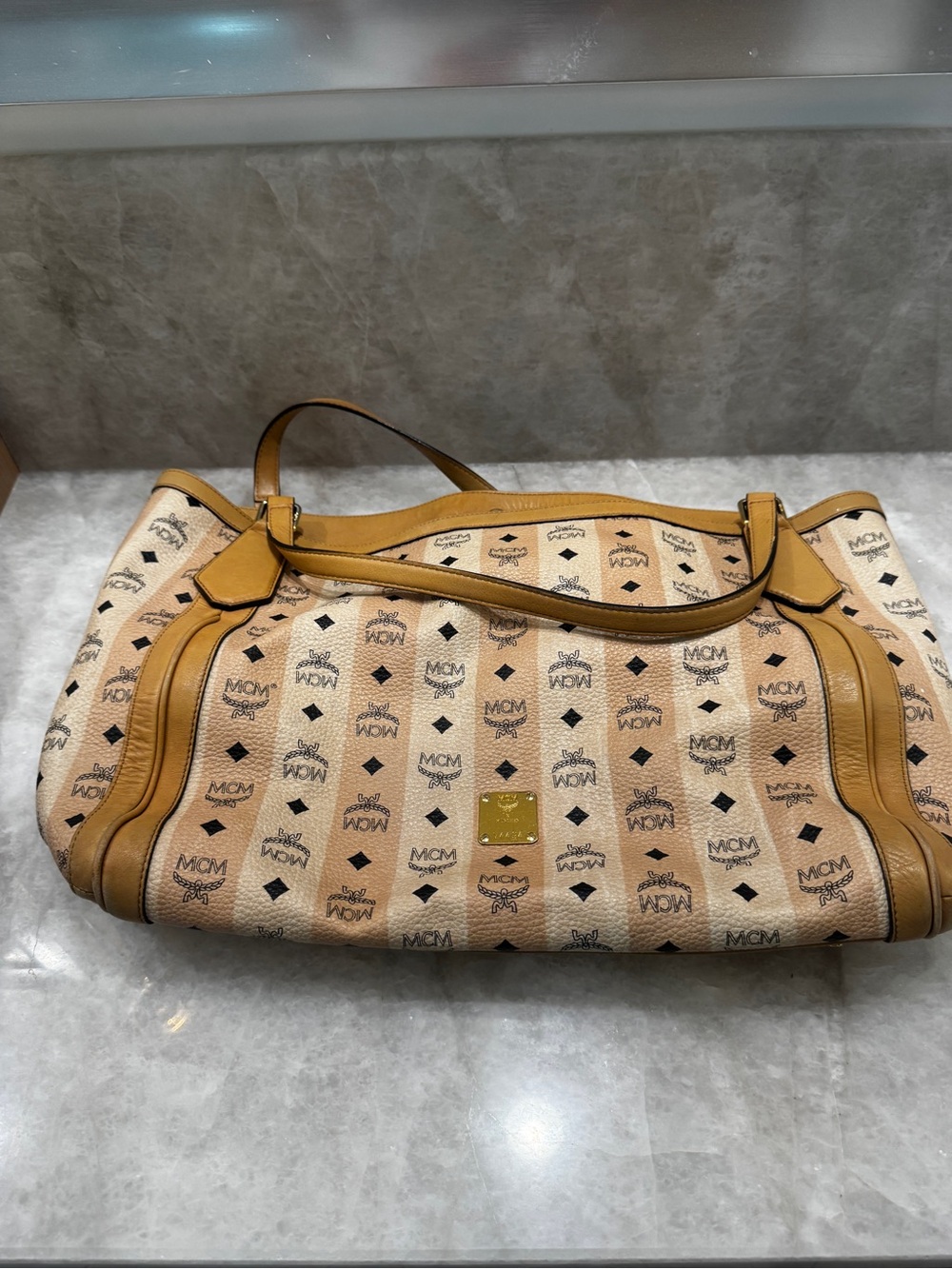 MCM Cognac & Tan Logo-Print Shoulder Bag